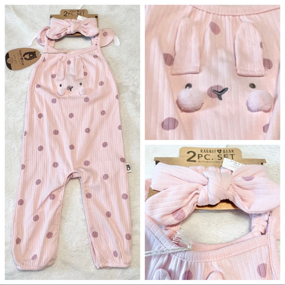 NWT Baby Organic Cotton 2PC Romper and Headband Set